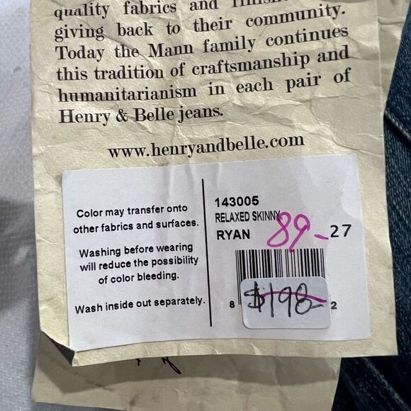 Henry & Belle Ryan Relaxed Skinny jeans Slightly Distressed Sz 27 Women’s NWT - Picture 5 of 9